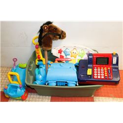 BIN WITH CHILDRENS TOYS