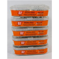 5 TUBS OF GRIP RITE DRYWALL NAILS 3D 1-1/4"
