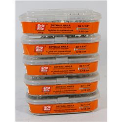 5 TUBS OF GRIP RITE DRYWALL NAILS 3D 1-1/4"