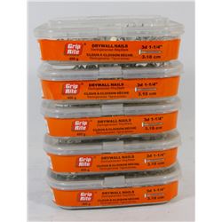 5 TUBS OF GRIP RITE DRYWALL NAILS 3D 1-1/4"