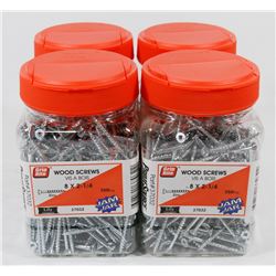 4 JARS OF WOOD SCREWS 8X 2-1/4"