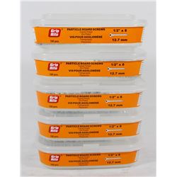 5 TUBS OF PARTICLE BOARD SCREWS 1/2" X 8