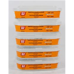 5 TUBS OF PARTICLE BOARD SCREWS 1/2" X 8