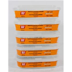 5 TUBS OF PARTICLE BOARD SCREWS 1/2" X 8