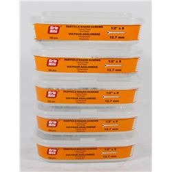 5 TUBS OF PARTICLE BOARD SCREWS 1/2" X 8