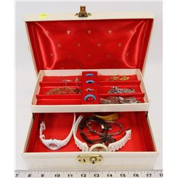 VINTAGE JEWELRY BOX W/ KEY FILLED,