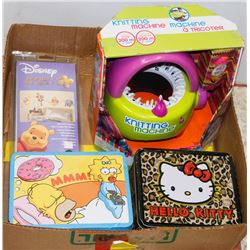 NEW CHILDS KNITTING MACHINE, 2 METAL LUNCH KITS,