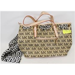 LIGHT BROWN/TAN MICHAEL KORS SCARF TOTE