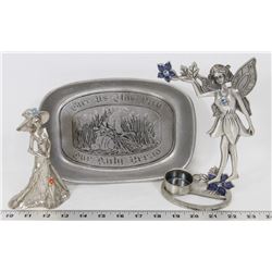 FLAT OF PEWTER ITEMS
