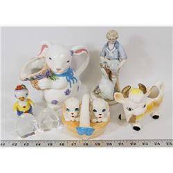 BOX OF ESTATE COLLECTIBLES INCL FIGURINES AND MORE