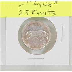 1967 CANADIAN CENTENNIAL SILVER LYNX 25 CENT PIECE