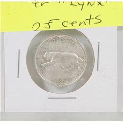 1967 CANADIAN CENTENNIAL SILVER LYNX 25 CENT PIECE