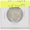 Image 1 : 1967 CANADIAN CENTENNIAL SILVER LYNX 25 CENT PIECE