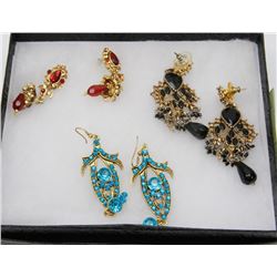 3 PAIRS RHINESTONE EARRINGS