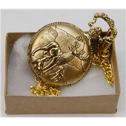 NEW  POCKET WATCH W/ DEER ENGRAVING
