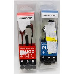 2 PAIRS OF IFROGZ PLUGZ EAR POLLUTION EARPHONES