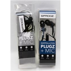 2 PAIRS OF IFROGZ PLUGZ EAR POLLUTION EARPHONES