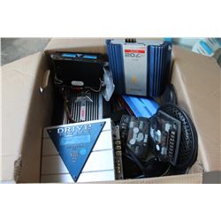 BOX OF CAR AUDIO AMPS ETC