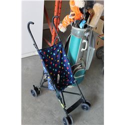 SET OF GOLF CLUBS AND BAG AND STROLLER