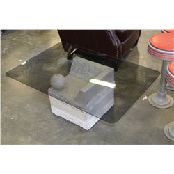 DESIGNER STONE LOOK GLASSTOP COFFEE AND ENDTABLE