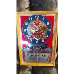 BUDWEISER MIRRORED ADVERT CLOCK