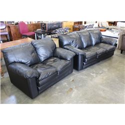 BLACK LEATHER SOFA AND LOVESEAT