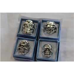 FOUR STAINLESS STEEL BIKER RINGS
