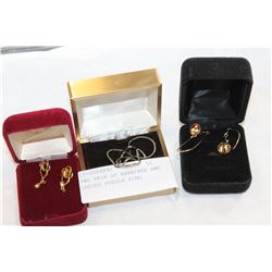 TWO PAIR OF EARRINGS AND LADIES PUZZLE RING