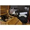 Image 1 : VINTAGE UNIVERSAL VOLTMETER AND WICKER BASKET WITH BOTTLES
