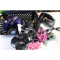 BASKET OF VIDEOGAME CONTROLLERS