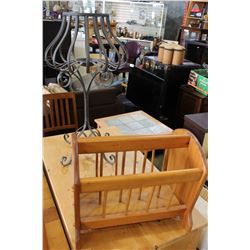 METAL PLANTSTAND AND WOOD MAGAZINE RACK