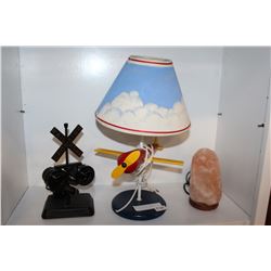 SALT LAMP AIRPLANE LAMP AND RAILROAD CROSSING LAMP