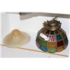 Image 1 : HANGING STAINED GLASS LAMP AND TWO VINTAGE GLASS SHADES