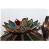Image 2 : HANGING STAINED GLASS LAMP AND TWO VINTAGE GLASS SHADES