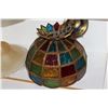Image 3 : HANGING STAINED GLASS LAMP AND TWO VINTAGE GLASS SHADES