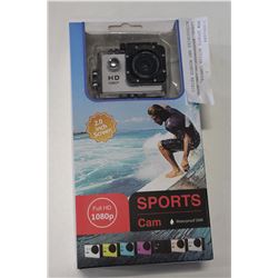 NEW SPORTS ACTION CAMERA, 1080P, WATERPROOF TO 30M, WITH ACCESSORIES AND MOUNTS RETAIL $149