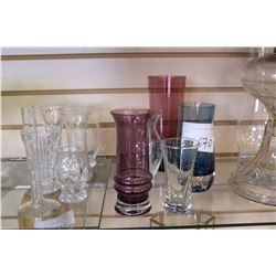 LOT OF ETCHED AND CRSYTAL VASES