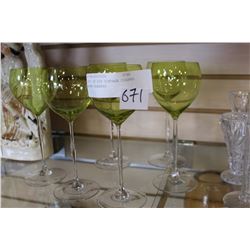 SET OF SIX VINTAGE COLORED WINE GLASSES