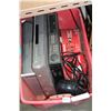 Image 1 : RED TOTE SECURITY RECEIVER DVD DISC CHANGER AND ELECTRONICS