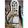 Image 1 : BOX OF DECORATIVE ITEMS AND WOOD CATS AND MIRROR