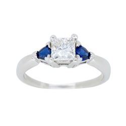 14KT White Gold 0.51ct GIA Cert Diamond and Sapphire Ring