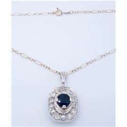 Platinum Blue Sapphire and Diamond Pendant with Chain