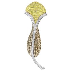 14KT White Gold 3.06ctw Yellow Sapphire and Diamond Brooch