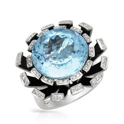 18KT White Gold 19.22ct Blue Topaz and Diamond Ring