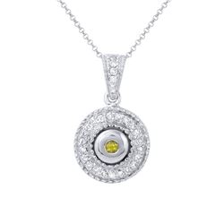 14KT White Gold Yellow Sapphire and Diamond Pendant with Chain