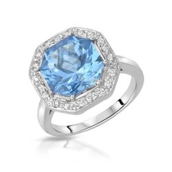 18KT White Gold 5.70ct Blue Topaz and Diamond Ring