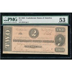 1864 $2 Confederate States of America Note PMG 53