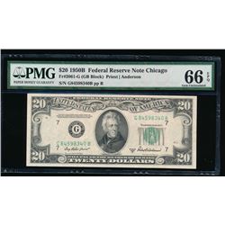 1950B $20 Chicago Federal Reserve Note PMG 66EPQ