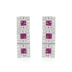 18KT White Gold 0.65ctw Ruby and Diamond Earrings