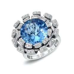 14KT White Gold 10.87ct Blue Topaz and Diamond Ring